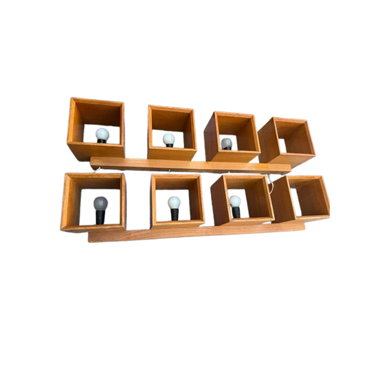 Vintage Houten Kubus Lampen - Mid-century Modern (2 Stuks) 1