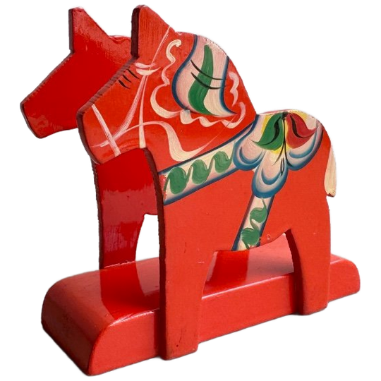 Vintage Zweeds Rood Houten Dala Paard Servetten Houder / Briefhouder 1