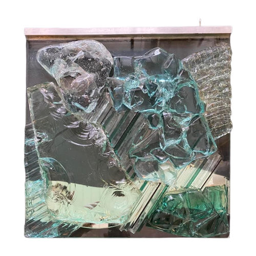 Jaren 80 Brutalist Glazen Wand-Sculptuur / Object