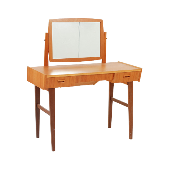 Vintage Teak Make-up Tafel Met Spiegel En Stoel ,zweden 1950 (#22523) 1