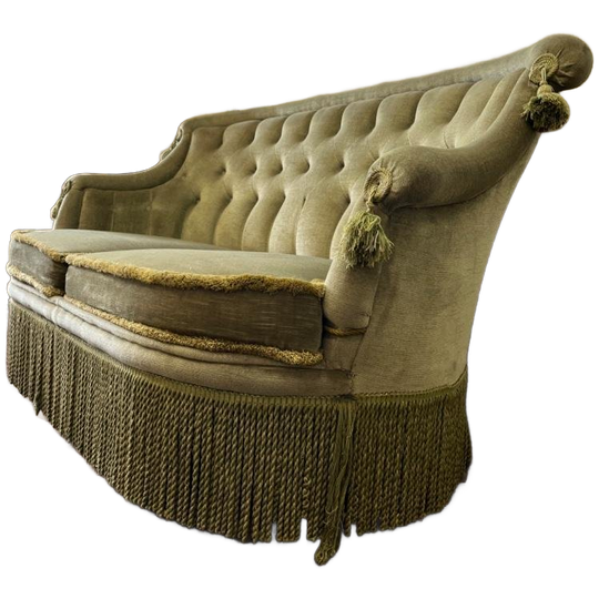 Vintage Groene Tweezit / Zetel Met Franjes 1