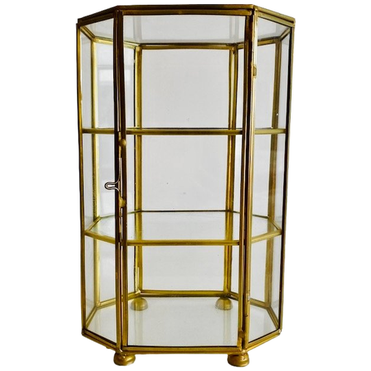 Messing Glazen Vitrinekastje Glas Hollywood Regency Vintage Pronkkastje Kerst 1