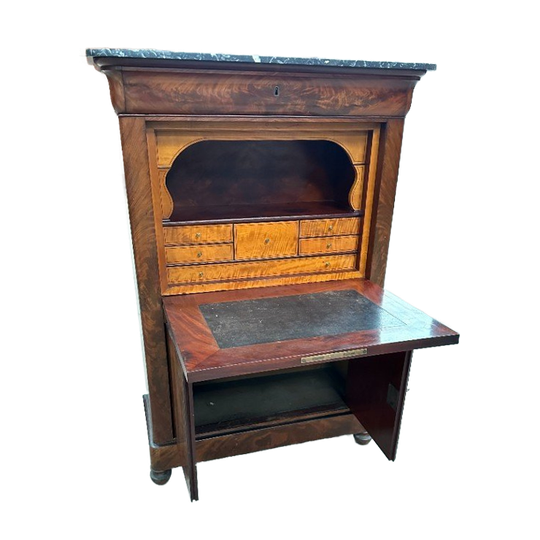 Zeldzame Mahonie Secretaire Met Marmeren Bovenblad 19e Eeuw 1