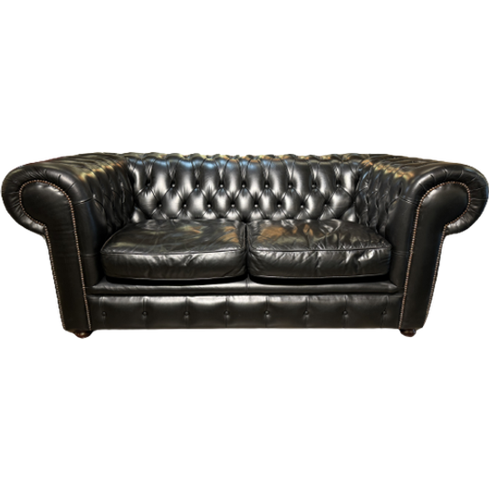Engelse Springvale Chesterfield 2,5 Zits Bank Zwart Leer 1