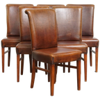 Set Van 6 Comfortabele, Statige Eetkamerstoelen Van Schapenleer thumbnail 1