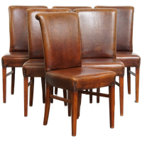 Set Van 6 Comfortabele, Statige Eetkamerstoelen Van Schapenleer