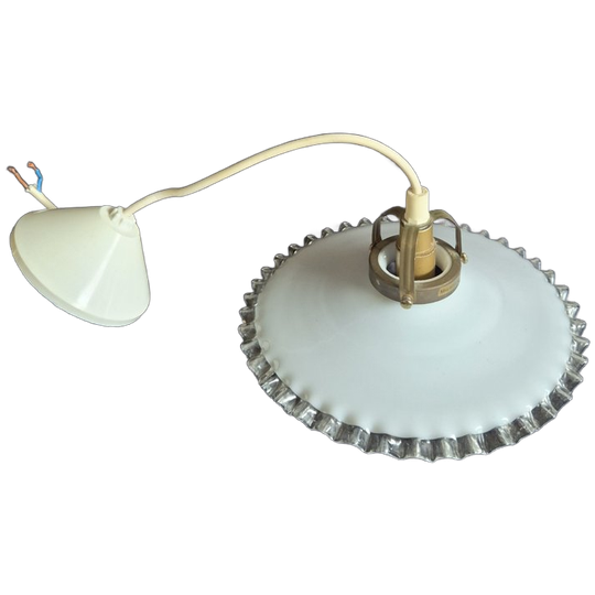 Vintage - Hanglamp - Opaline Glas - Wafelrand - Taartrand 1