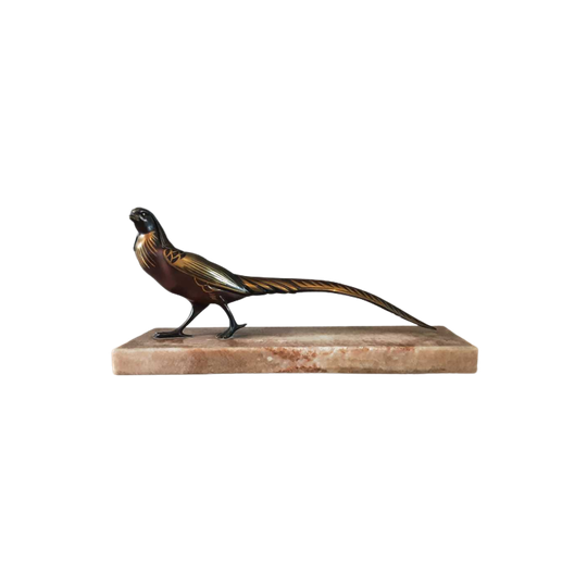 Art Deco Bronzen Goud Fazant Beeld Marmeren Voet (in De Stijl Van Rene Andre Varnier) 1