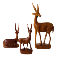 Mid-century Teak Houten Set Herten Antilopen Gazellen Beeldjes