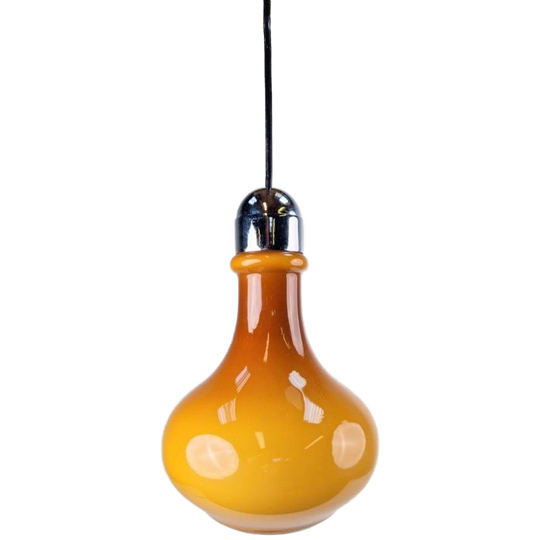 Vintage Druppelvormige Hanglamp Bruin Opaal Glas Chroom '60 1