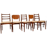 Set Van 5 Retro Teakhouten Eetkamerstoelen