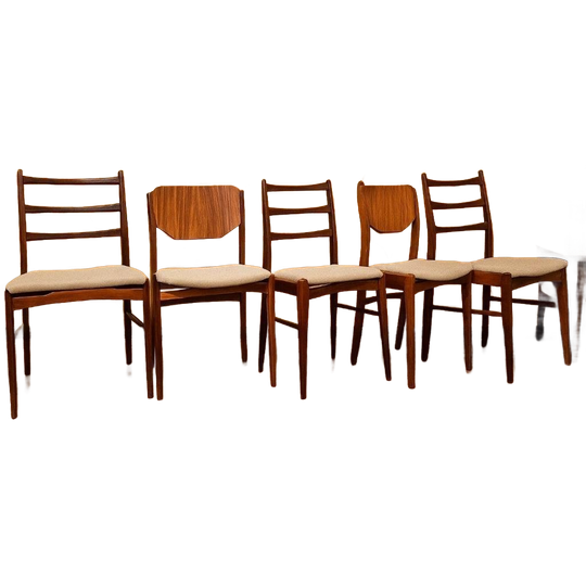 Set Van 5 Retro Teakhouten Eetkamerstoelen 1