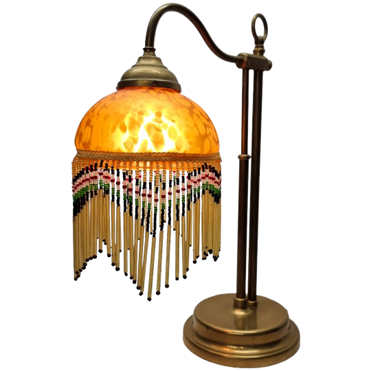 Vintage Kralenlamp Op Messing Voet 1