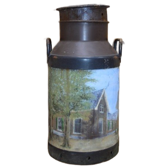 Oude Metalen Melkbus Handbeschilderd – Boerderij En Lindeboom, Decoratief En Nostalgisch 1