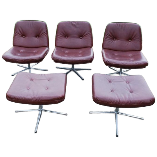 Vintage Fauteuils (3) Met Hocker (2) 1