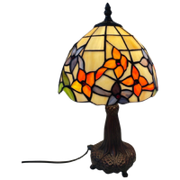 Tiffany Style Table Lamp - Stained Glass Shade And Decorative Base - Ca. 1980’S (No Cracks)