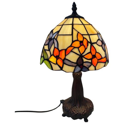 Tiffany Style Table Lamp - Stained Glass Shade And Decorative Base - Ca. 1980’S (No Cracks)