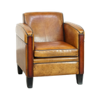 Schapenleren Art Deco Design Armchair Met Mooie Houten Details En Zwarte Biezen thumbnail 1