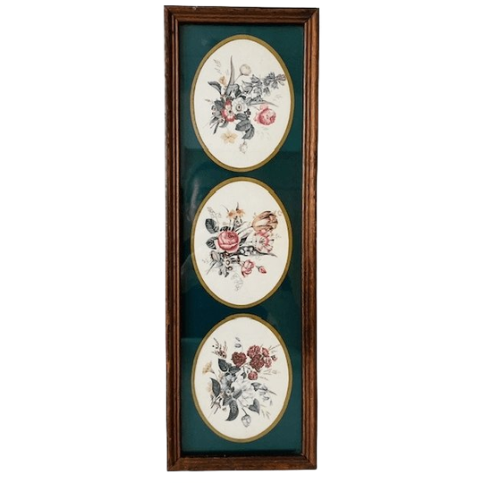Vintage Ingelijste Prent Met Drie Bloemen Tafereeltjes Schilderij 1