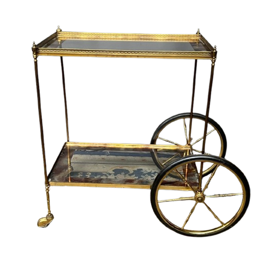 Serveerwagen. Massief Brons, Messing En Glas. 1