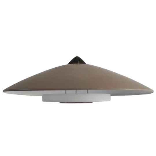 Prachtige Louis Kalff Vintage Hanglamp Beige Staal/melkglas 1