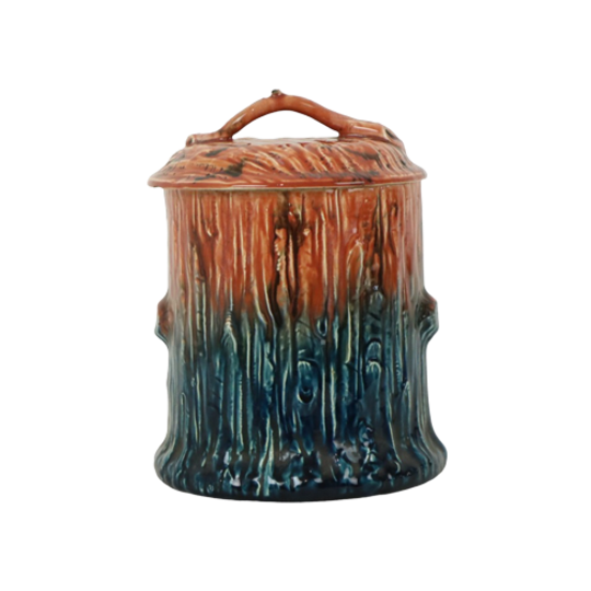 Antieke Barbotine Majolica Pot Met Deksel Organisch Art Nouveau 1