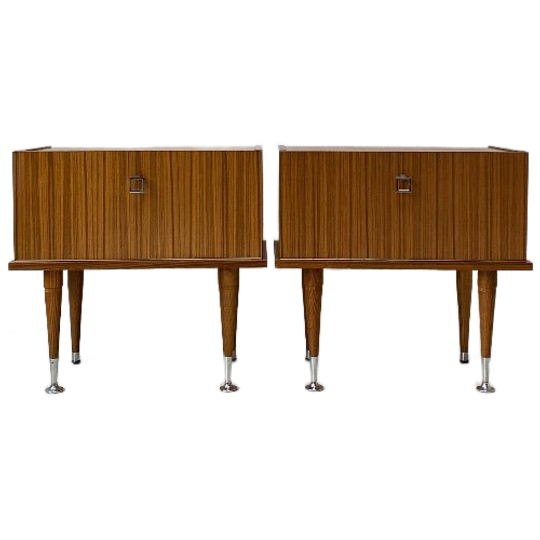 Set Vintage Teak Houten Nachtkastjes 1