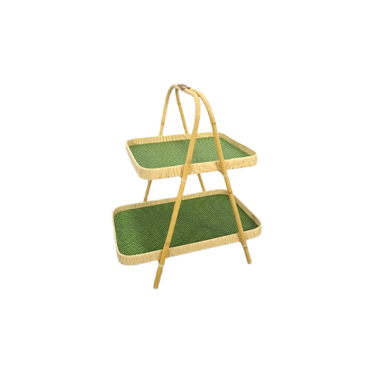 Rotan Dubbele Dienblad Met Groen Blad 1