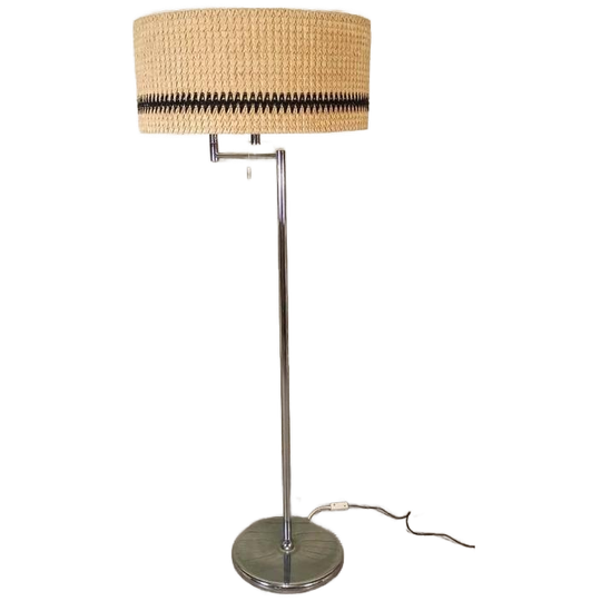 Vintage Slz Zürich Swiss Chroom En Riet Vloerlamp 1