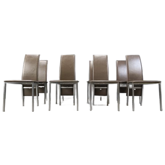 Vintage Belgian Leather Dining Chairs Set Of 8 - 1980s 1