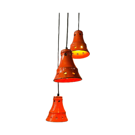 Oranje West-duitsland Keramische Cascade Kroonluchter Met Drie Hanglampen 1