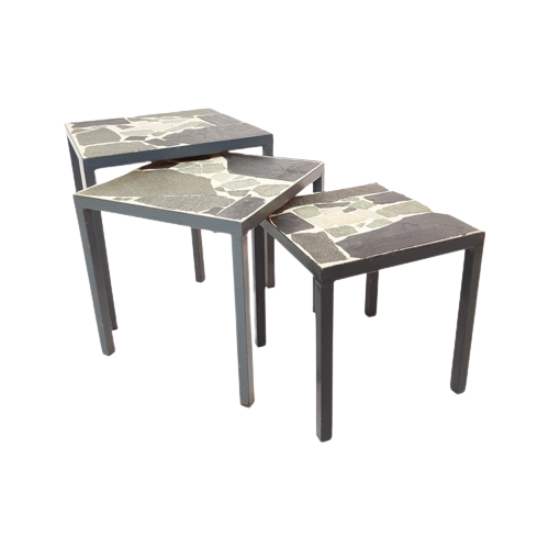 Vintage Stone Side Table Set | Nesting Tables Grey