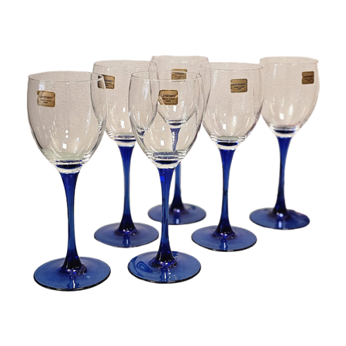 Vintage Wijnglazen Luminarc France Blauw Steel (Set Van 6)