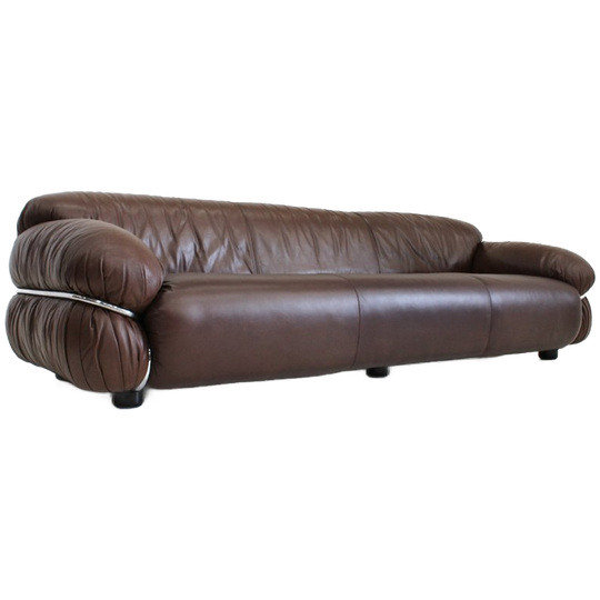 Gianfranco Frattini Sesann Sofa Cassina 1970s In Brown Leather 1