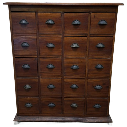 Koloniale Teakhouten Ladenkast, Apothekerskast, Archiefkast, Mooi Geleefd Afm. 90x38cm En 105cm Hoog. 1
