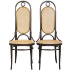 Set Van 2 Vintage Bentwood “long John” Thonet Design Hoge Eetkamerstoelen thumbnail 1