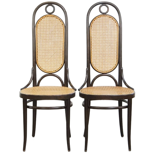 Set Van 2 Vintage Bentwood “long John” Thonet Design Hoge Eetkamerstoelen 1