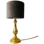 Hollywood Regency Vintage Tafellamp Messing Goud Grijs Velours thumbnail 1