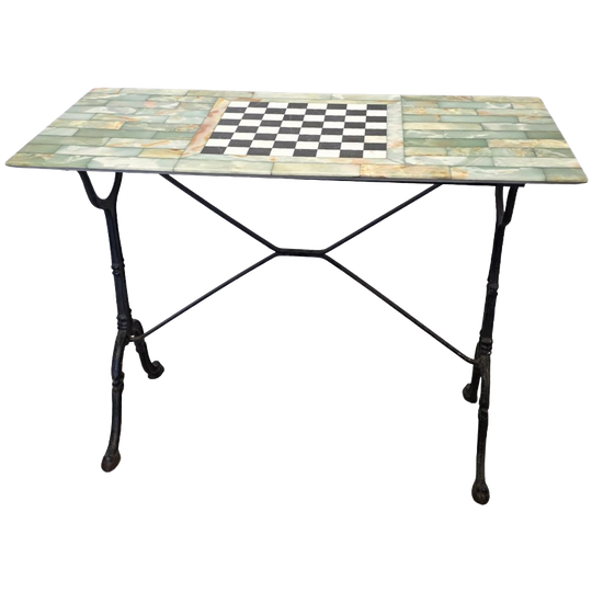 Onyx Marmeren Vintage Tafel Met Schaakblad 1