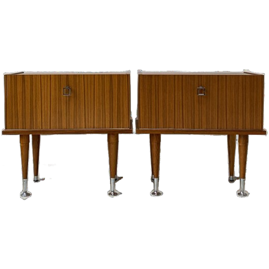 Vintage Set Teak Houten Nachtkastjes 1