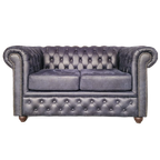 Brighton 2-zits Classic Chesterfield Bank – Blauw, Soft Leer thumbnail 1