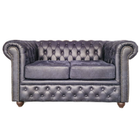 Brighton 2-zits Classic Chesterfield Bank – Blauw, Soft Leer