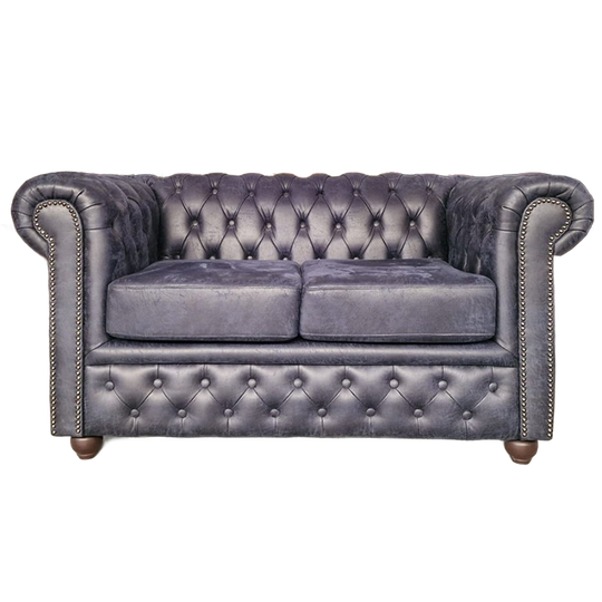 Brighton 2-zits Classic Chesterfield Bank – Blauw, Soft Leer 1