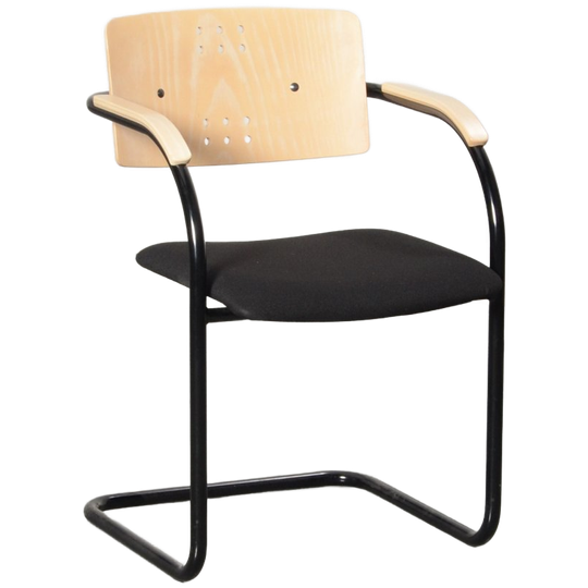 Lande Vergaderstoel, Zwart / Eiken, Sledeframe 1