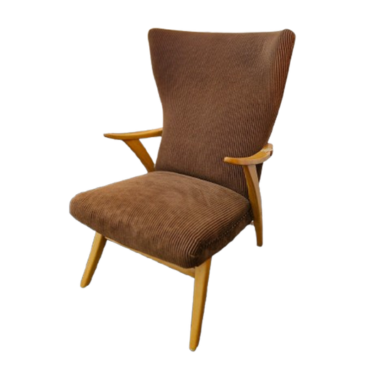 Vintage Fauteuil Bruin Ribcord 70s 1
