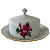 Schitterende Vintage Botervloot Bohemia 17 Met Rode Roosje En Gouden Randje
