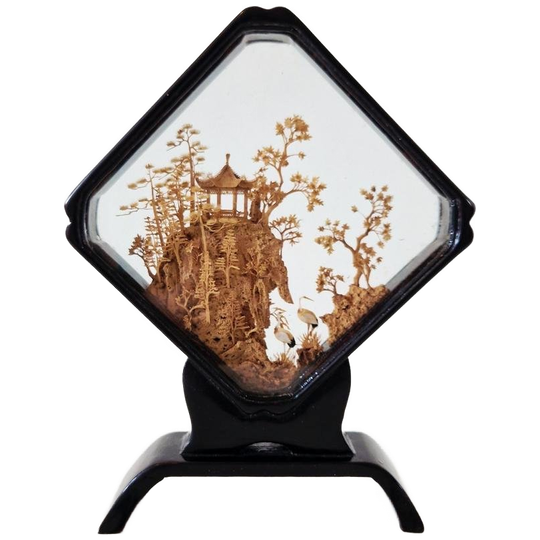 Vintage Chinese Kurkkunst Diorama Vitrine 1