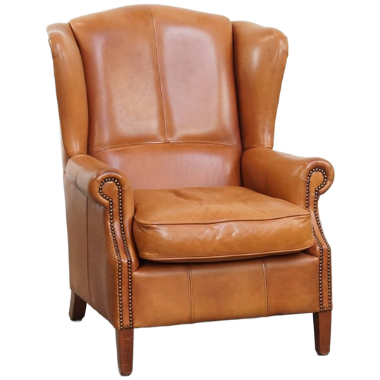 Unieke En Comfortabele Oorfauteuil Gemaakt Van Rundleer Afgewerkt Met Siernagels En Mooie Details 1