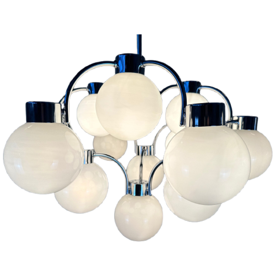 Vintage Design Kroonluchter – Opaline En Chroom 1