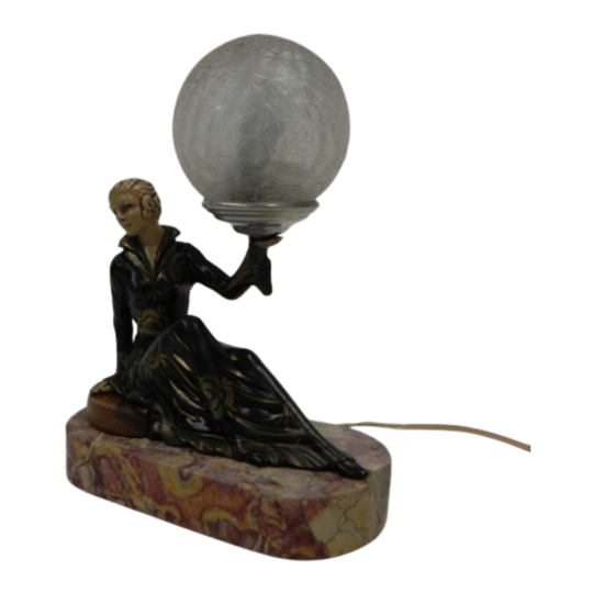 Art Deco Bureaulamp Zittende Vrouw Met Bol 1